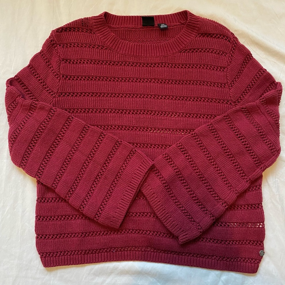 Knitted Red Roxy Flare Long Sleeve Shirt